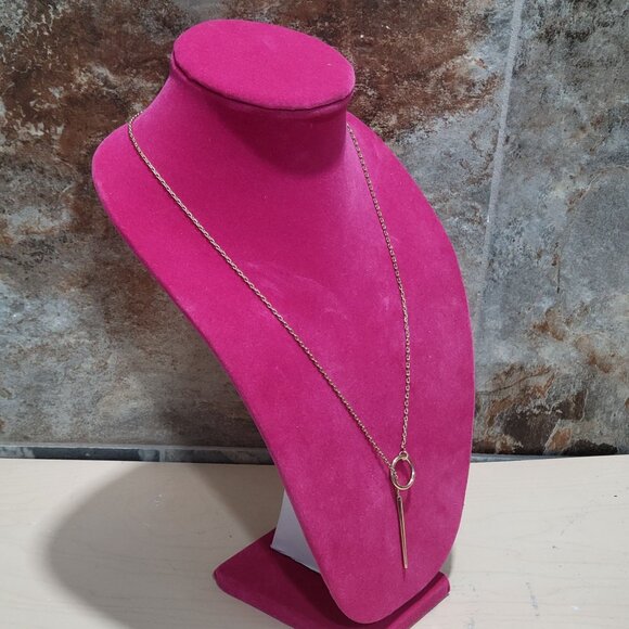 Gold Toned Chain Toggle Clasp Pendant Long Bar Circle Necklace - Picture 3 of 9